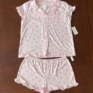 Laura Ashely Pink Bow Print Pajama Set